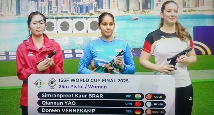 ISSF ਵਿਸ਼ਵ ਕੱਪ ਫਾਈਨਲ 2025 : ਪੰਜਾਬ ਦੀ ਸਿਮਰਨਪ੍ਰੀਤ ਕੌਰ ਬਰਾੜ ਨੇ ਜਿੱਤਿਆ ਗੋਲਡ
